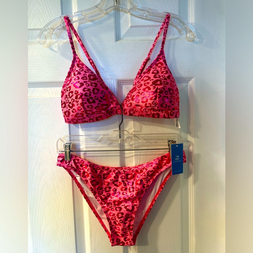 Women’s Pink Metalic Leopard Print Bikini Set